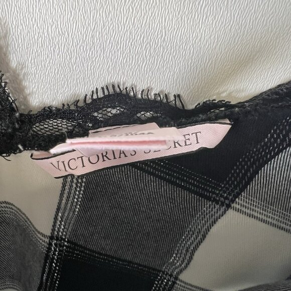 Victoria’s Secret Checkered Lace‎ Camisole Cami Sz L Black White Flannel Shimmer - Picture 5 of 8